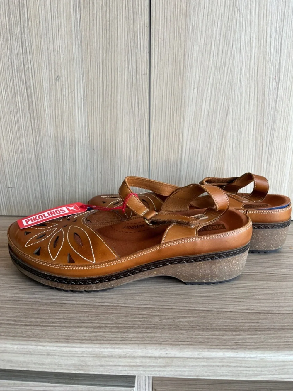 PIKOLINOS Tan Leather Floral Cutout Clogs - Picture 6 of 6